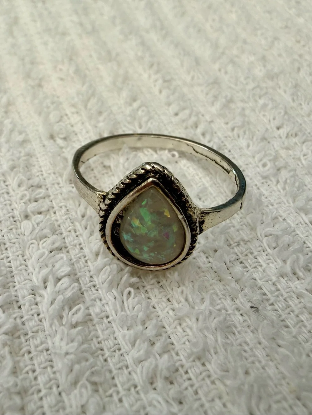 Source Unknown Teardrop Opal Ring - White Iridescent